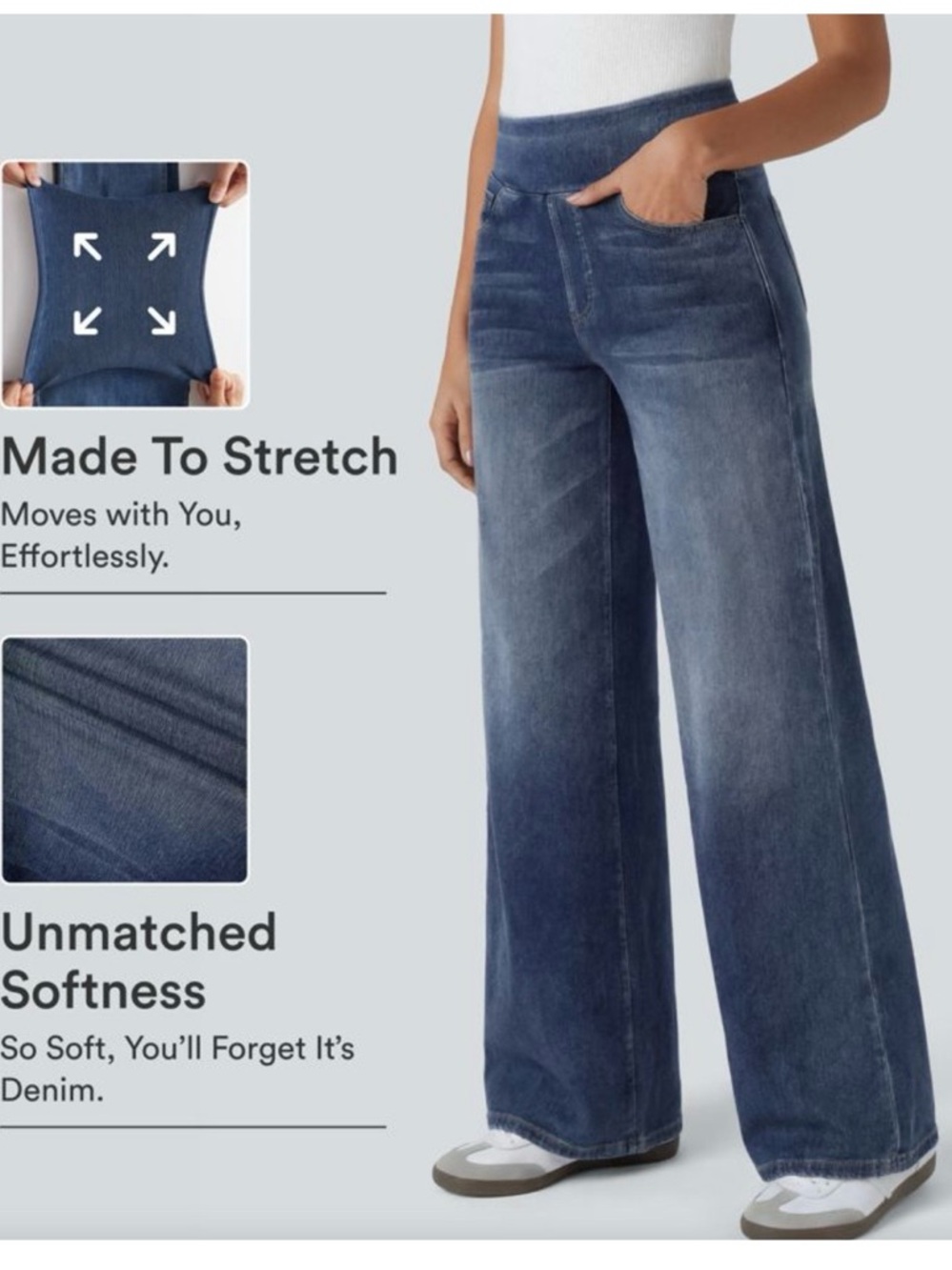Halara Wide Leg Jeans Stretch High Waisted Denim Pants M Regular NWT